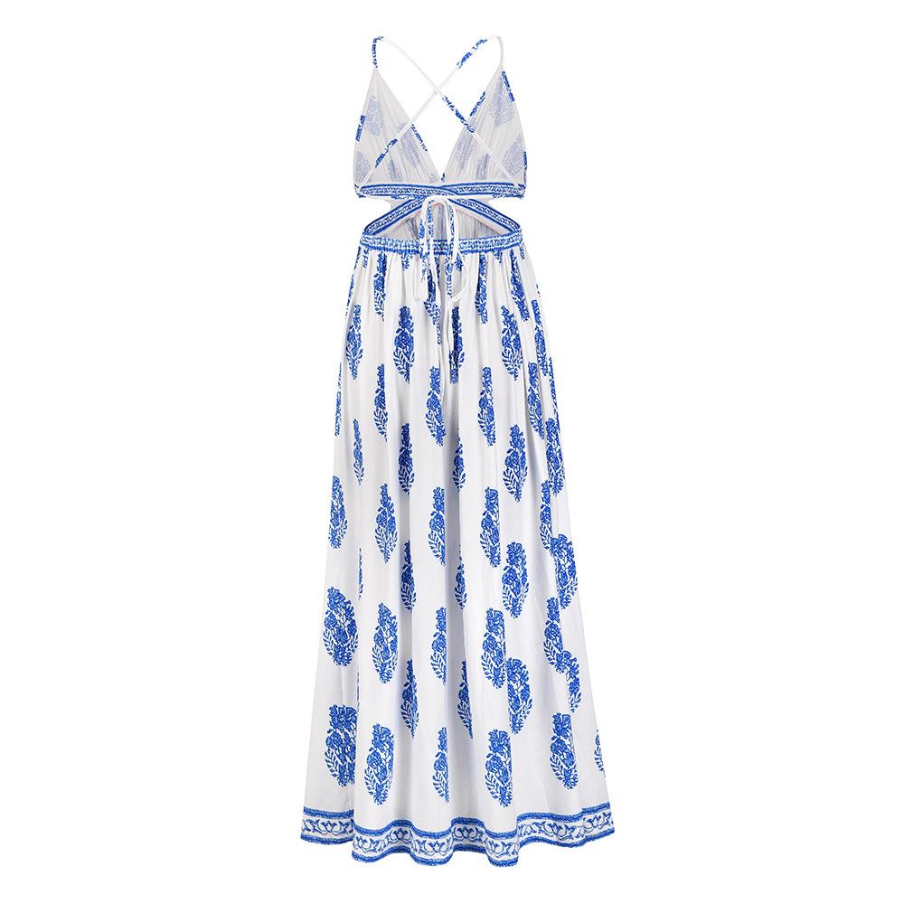 Sexy Split Front Backless Boho Lace Up Long Dresses-STYLEGOING