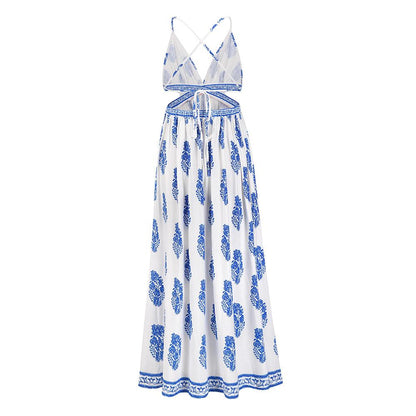 Sexy Split Front Backless Boho Lace Up Long Dresses-STYLEGOING
