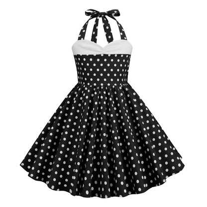 Vintage Dot Print Halter Dresses for Kids
