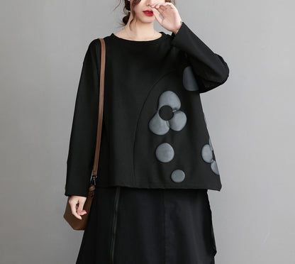 Black Floral Design Plus Sizes Spring Hoodies