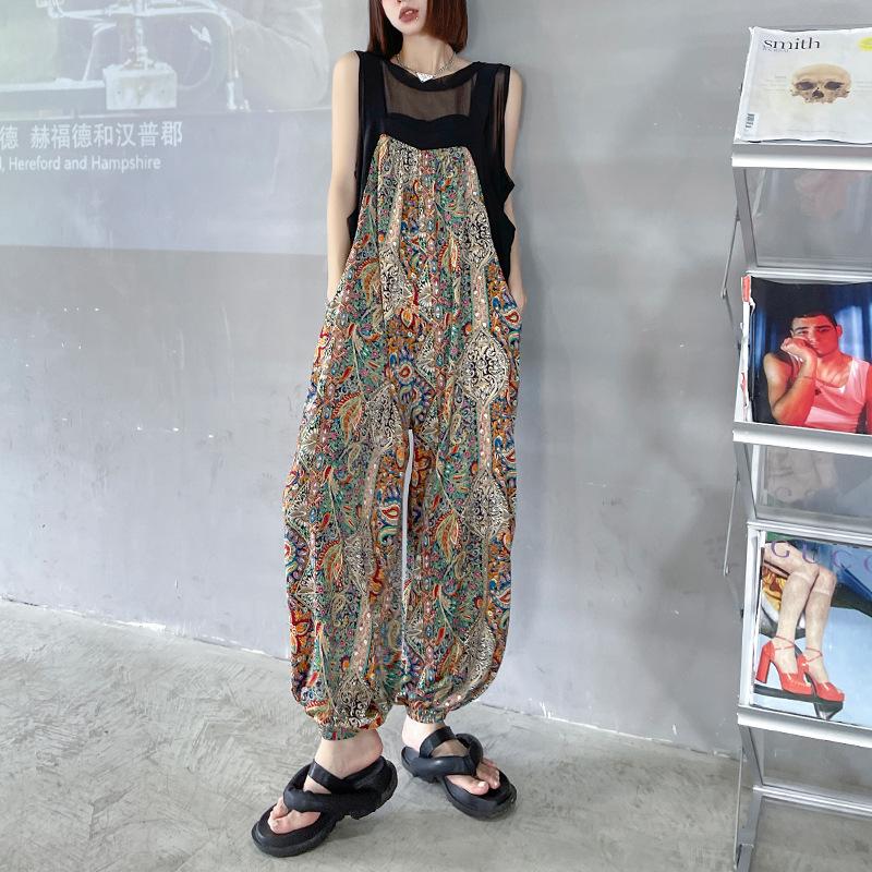 Summer Casual Newspaper Design Jumpsuits-STYLEGOING