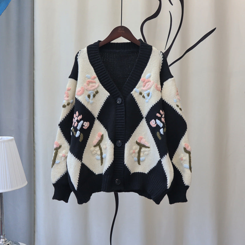 Vintage 3D Knitting Design Women Knitting Overcoats