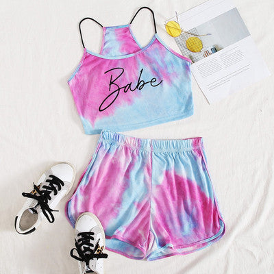 Casual Summer Leatter Crop Tops and Shorts Sets