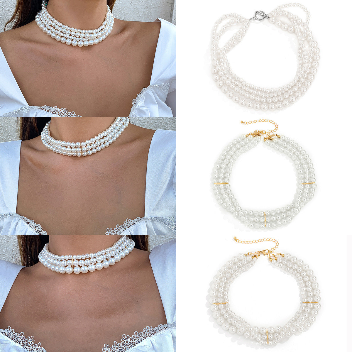 Elegant Round Shape Artificial Pearl Necklace for Women