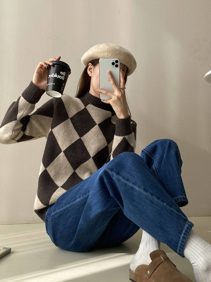 Vintage High Neck Pullover Sweaters for Women