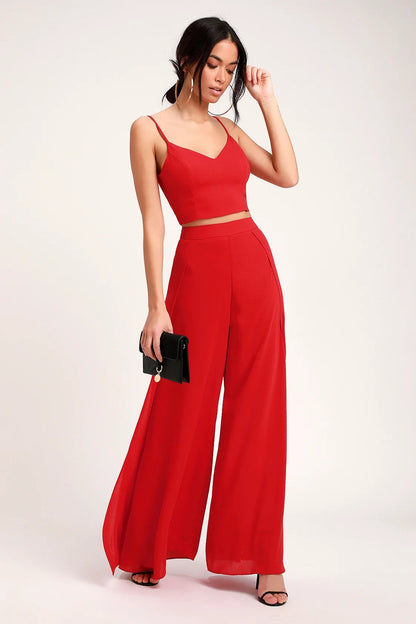 Sexy Women Summer High Waist Tops and Wide Leg Pants