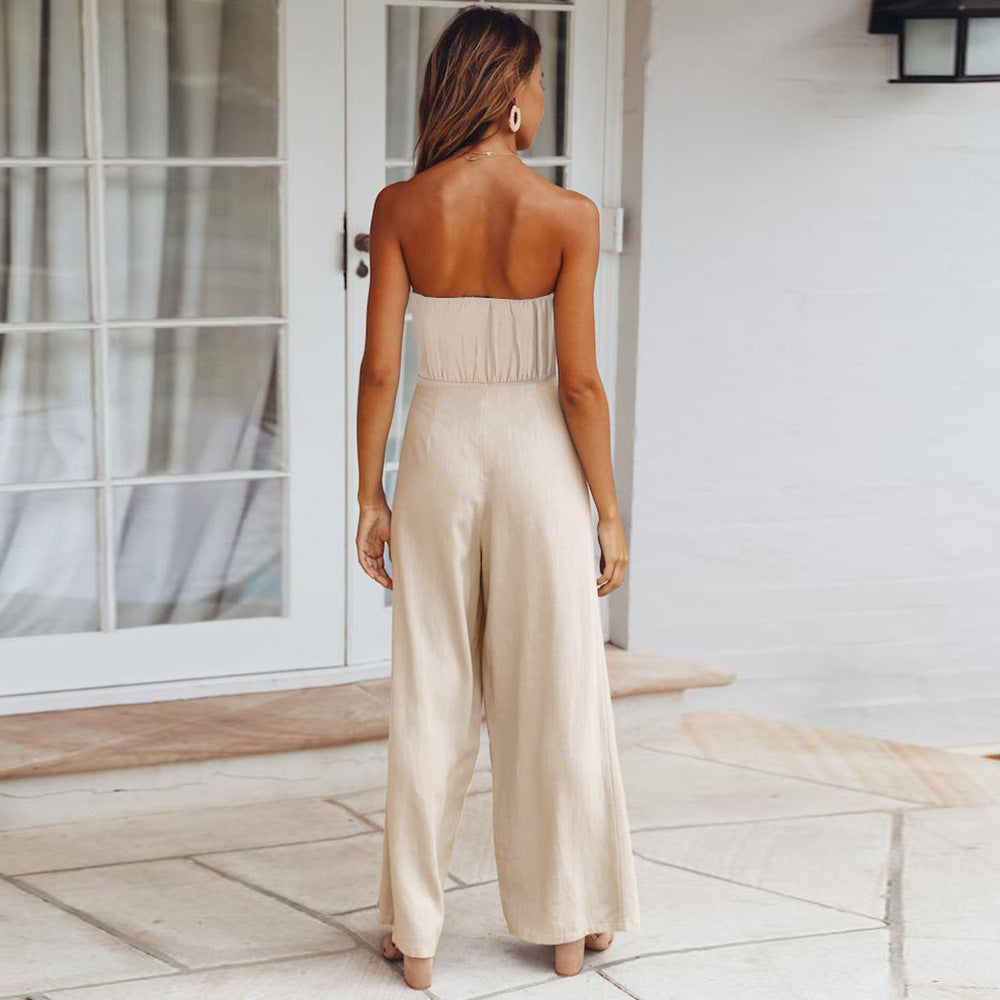 Summer Casual Strapless Backless Women Jumpsuits