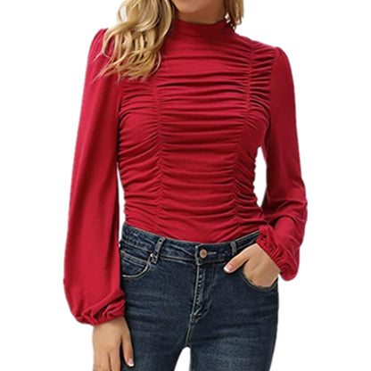 Spring High Neck Women Tight Long Sleeves T Shirts