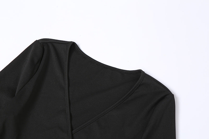 Sexy Black Split Front Long Sleeve Dresses