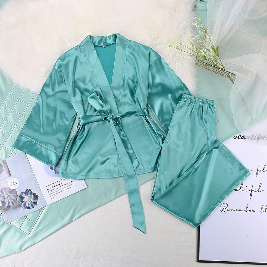 Women Satin Lace Up Fall Sleepwear Suits for Women