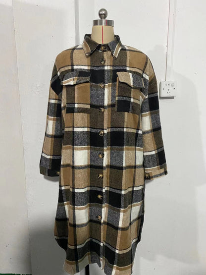 Casual Women Plaid Woolen Long Shirts