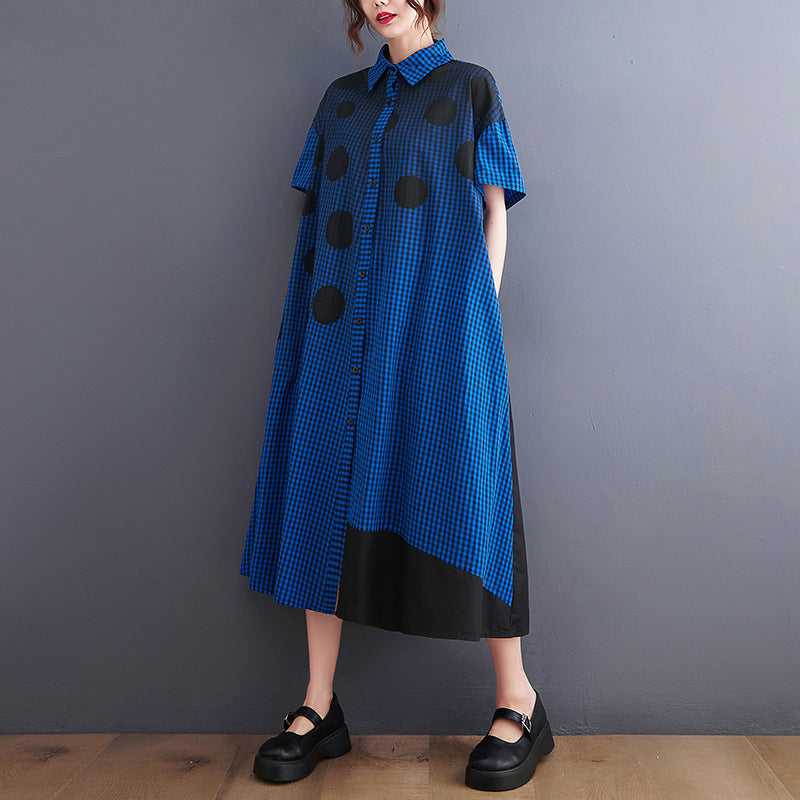 Vintage Dot Print Women Long Shirts Dresses