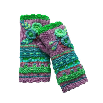 Winter Warm Handmade Embroidery Knitted Gloves for Women
