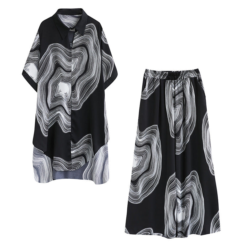 Fashion Chiffon Plus Sizes Shirts & Wide Legs Pants