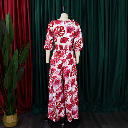 Casual Leaf Print Two Pieces Women Suits