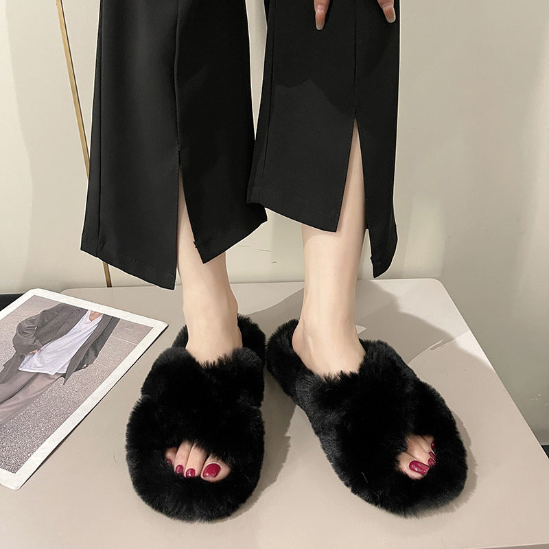 Crossed Plush Winter Slippers for Women