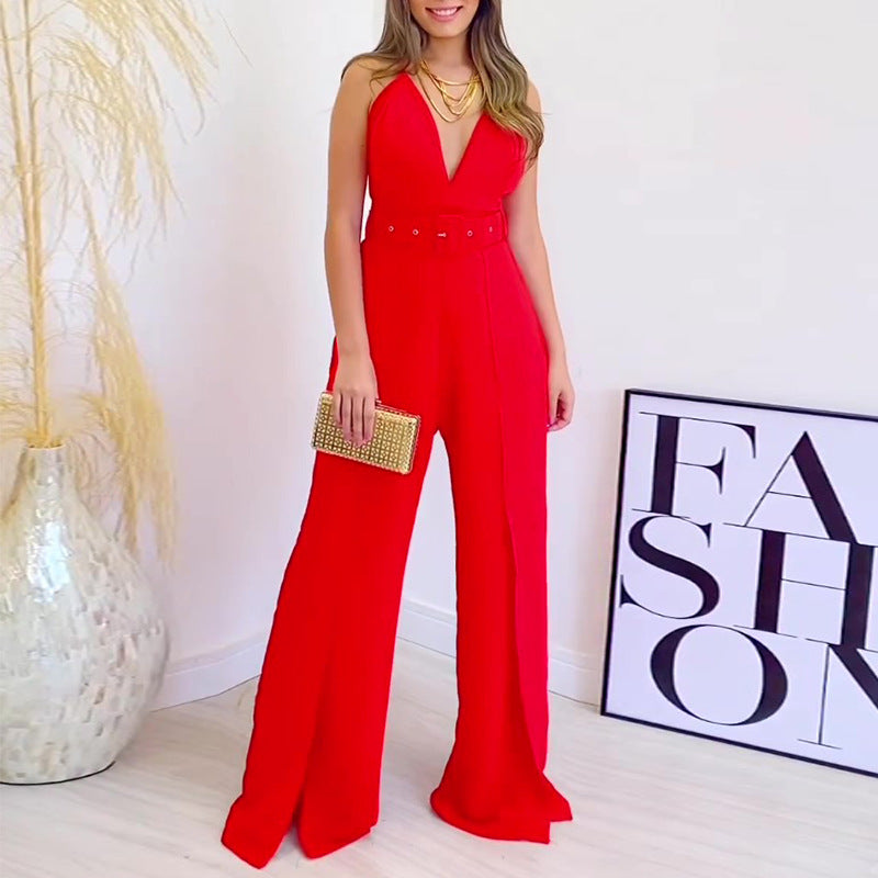 Women High Waist Wide Legs Jumpsuits with Belt