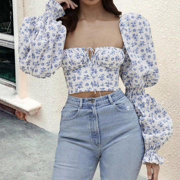 Square Neckline Midriff Baring Blouses-STYLEGOING