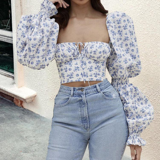 Square Neckline Midriff Baring Blouses-STYLEGOING