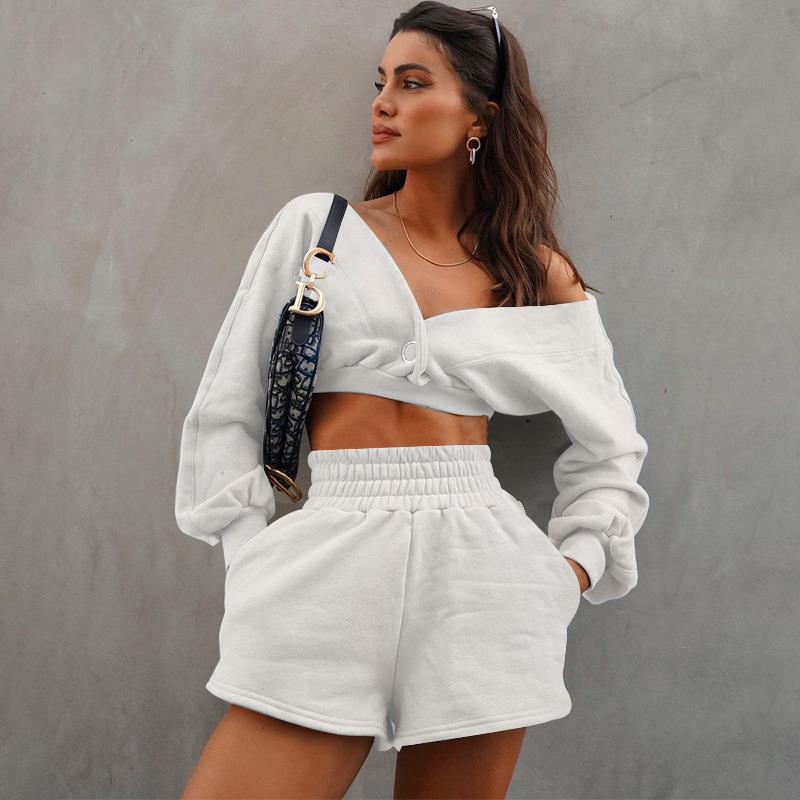Sexy Fall Long Sleeves Sports Tops and Shorts