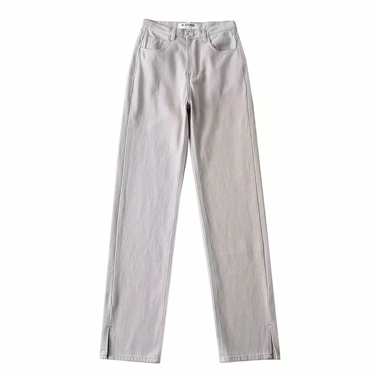 Casual High Waist Split Women Fall Jean Pants