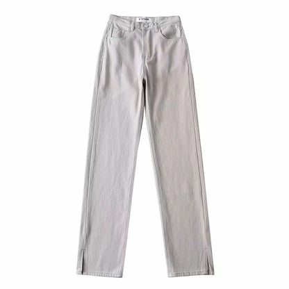 Casual High Waist Split Women Fall Jean Pants
