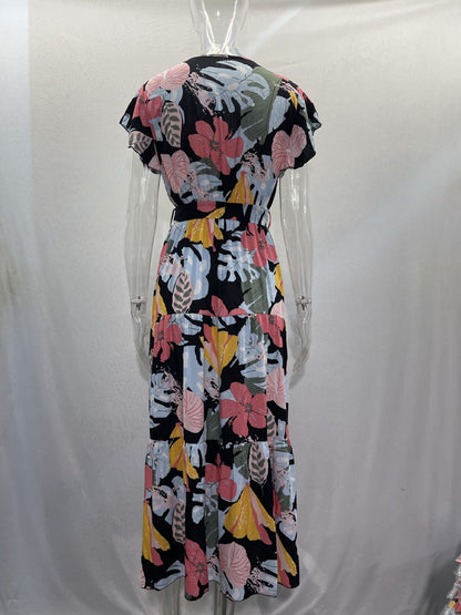 Casual Summer Floral Print Short Sleeves Women Dresses