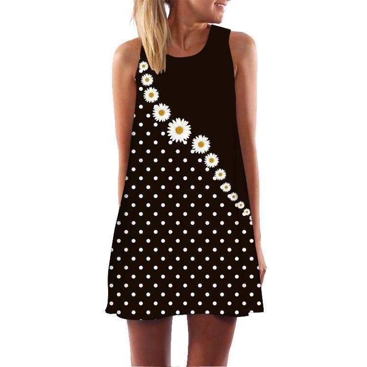 Summer 3D Floral Print Sleeveless Mini Short Dresses-STYLEGOING
