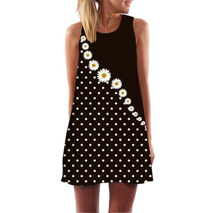 Summer 3D Floral Print Sleeveless Mini Short Dresses-STYLEGOING