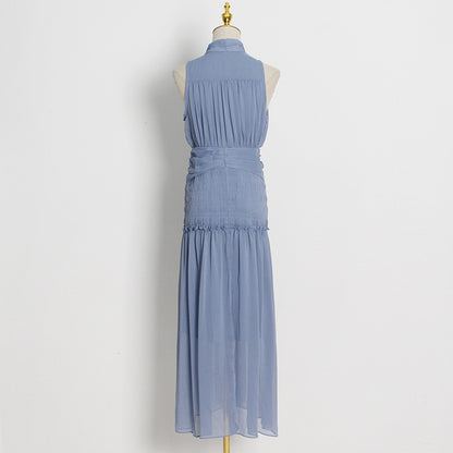 Chiffon High Neck Sleeveless Long Dresses