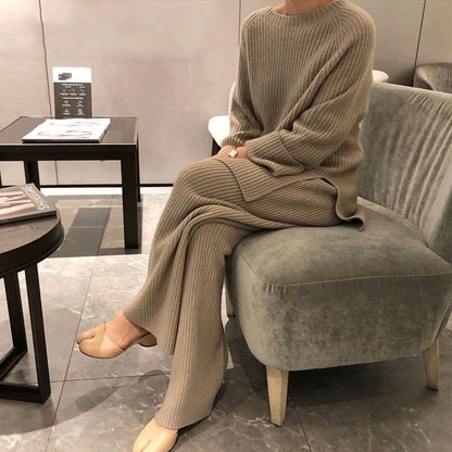 Fall Knitting Pullover Sweaters & Wide Legs Pants Suits
