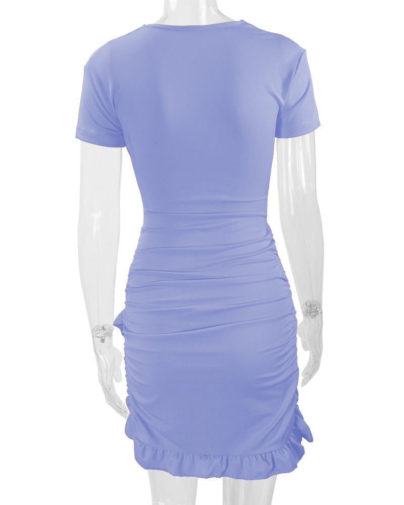 Sexy Deep V Neck Ruffled Bodycon Dresses