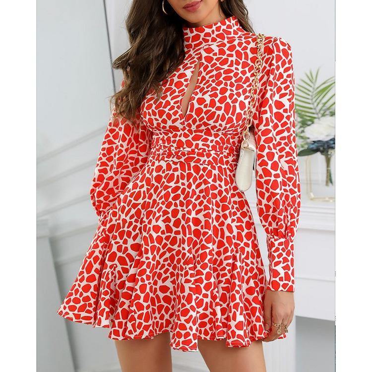 Women Summer Long Sleeves Floral Print Dresses-STYLEGOING