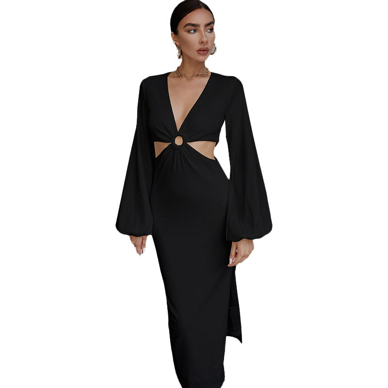 Sexy Long Sleeves Waist Baring Party Dresses