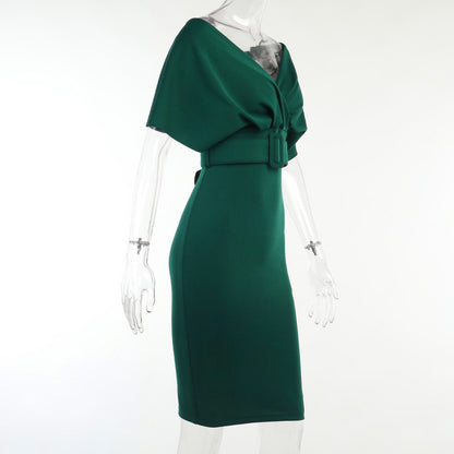 Sexy V Neck High Waist Dresses with Belt