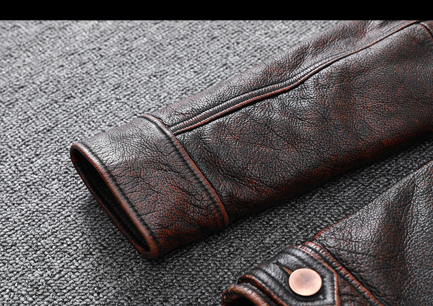 Vintage Cowhide Leather Overcoats Jackets for Men