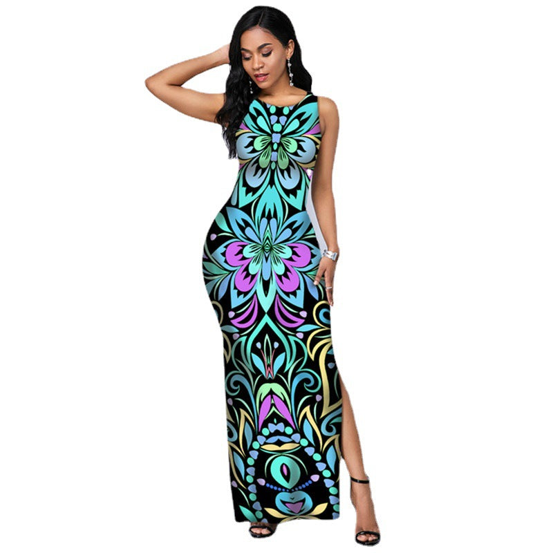 Women Sleeveless Foral Print Sexy Mermaid Dresses