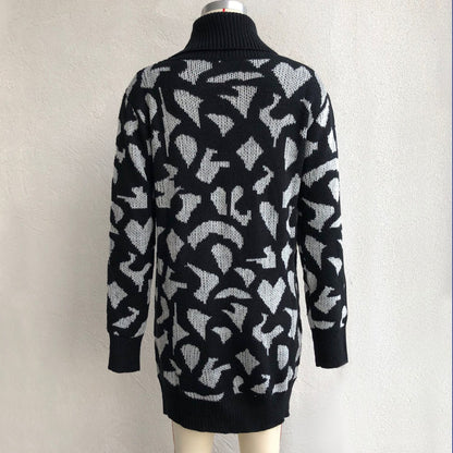 Leopard Turtleneck Knitting Sweater Dresses for Women