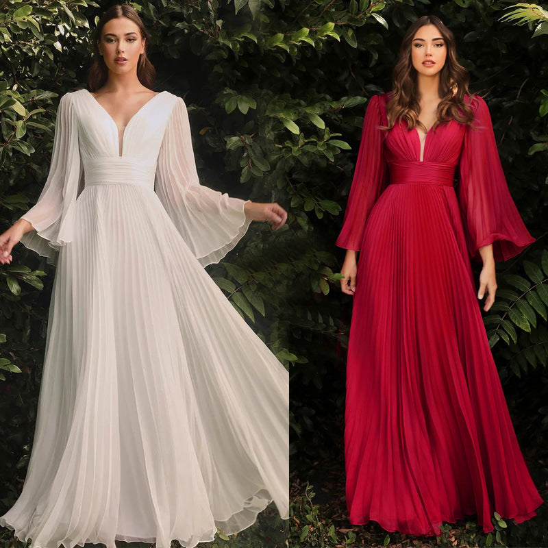 Fairy Deep V Neck Long Sleeves Party Dresses