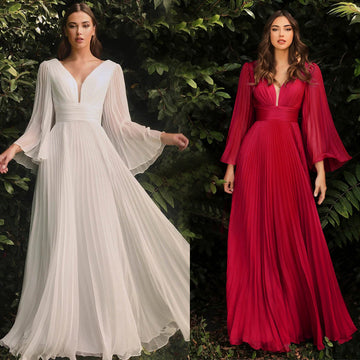 Fairy Deep V Neck Long Sleeves Party Dresses