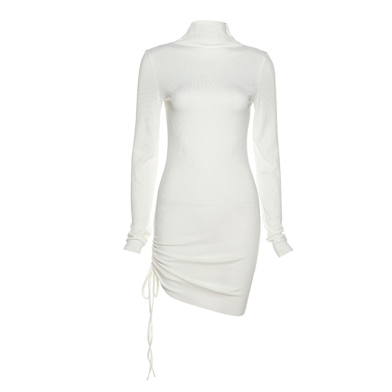 Sexy Women High Neck Drawstring Bodycon Fall Short Dresses