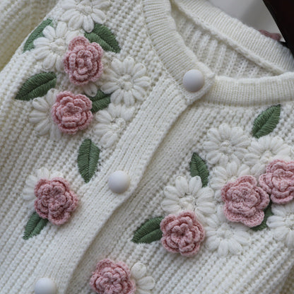3D Knitting Rose Design Sweetly Knitted Overcoats
