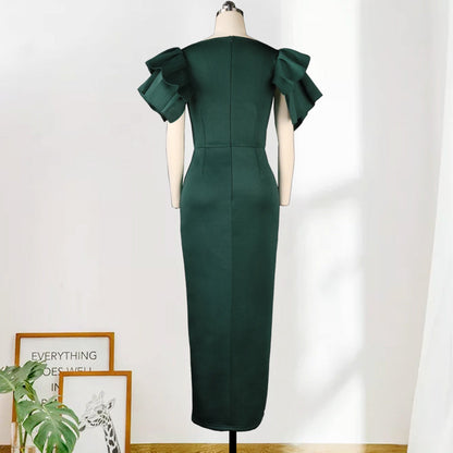 Sexy Ruffled Short Sleeves Women Green Evning Party Dresses