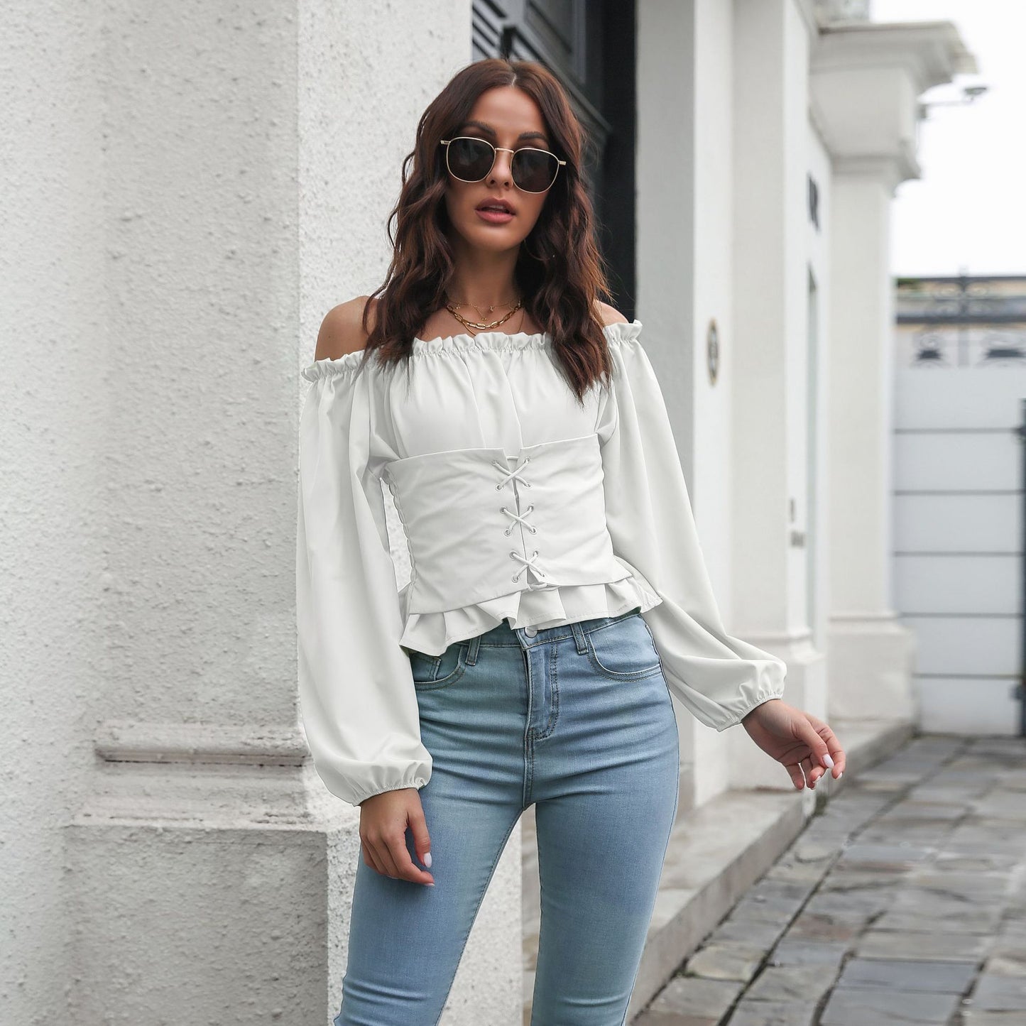 Sexy Off The Shoulder Chiffon Summer Long Sleeves Top