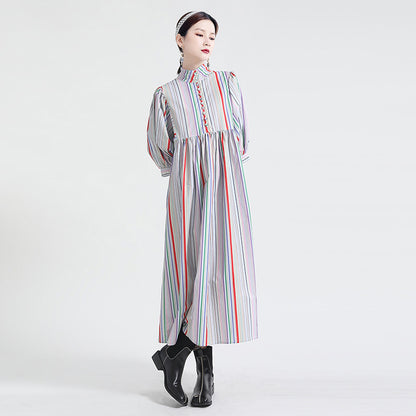 Vintage Rainbow Designed Women Fall Dresses