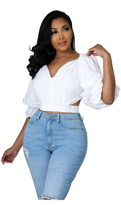Designed Half Sleeves Spring Blouses for Women