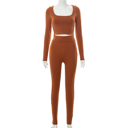 Women High Waist Legging Pants and Long Sleeves Short Tops