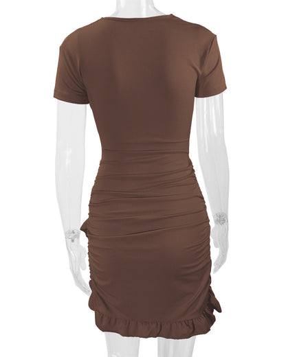 Sexy Deep V Neck Ruffled Bodycon Dresses