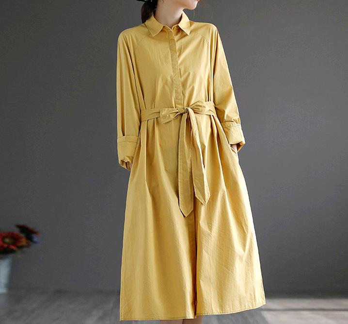 Women Slim Waist Flong Midi Length Fall Overcoat-STYLEGOING