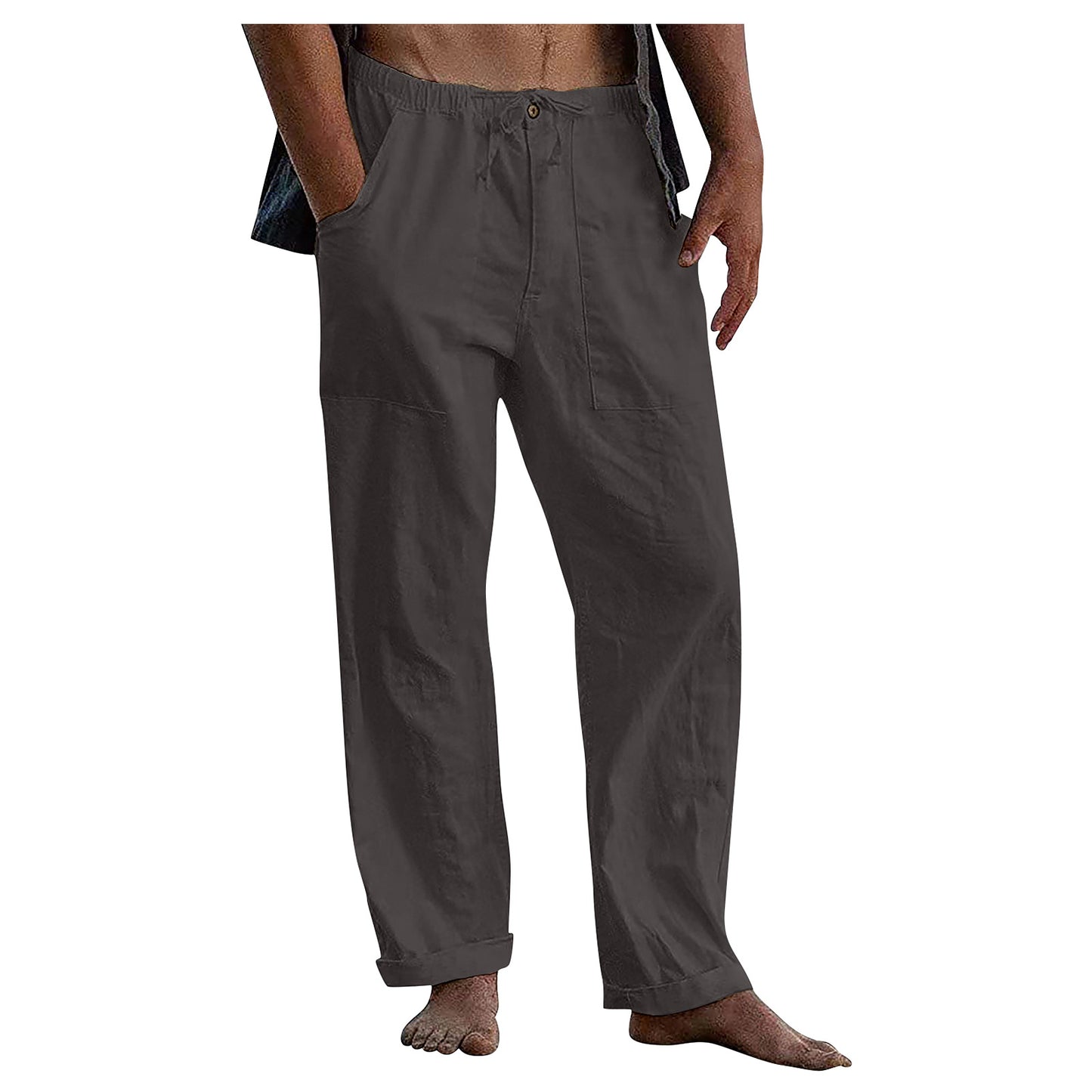 Casual Linen Men's Summer Beach Pants with Elastic Waist